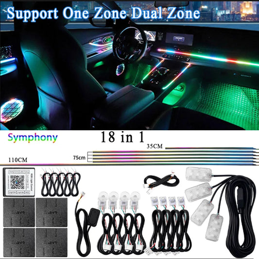 18/22 in 1 Acrylic Led Car Ambient Light RGB 213 64 Color Bluetooth Rainbow Strip Streamer Interior Symphony Atmosphere Lamp 12V