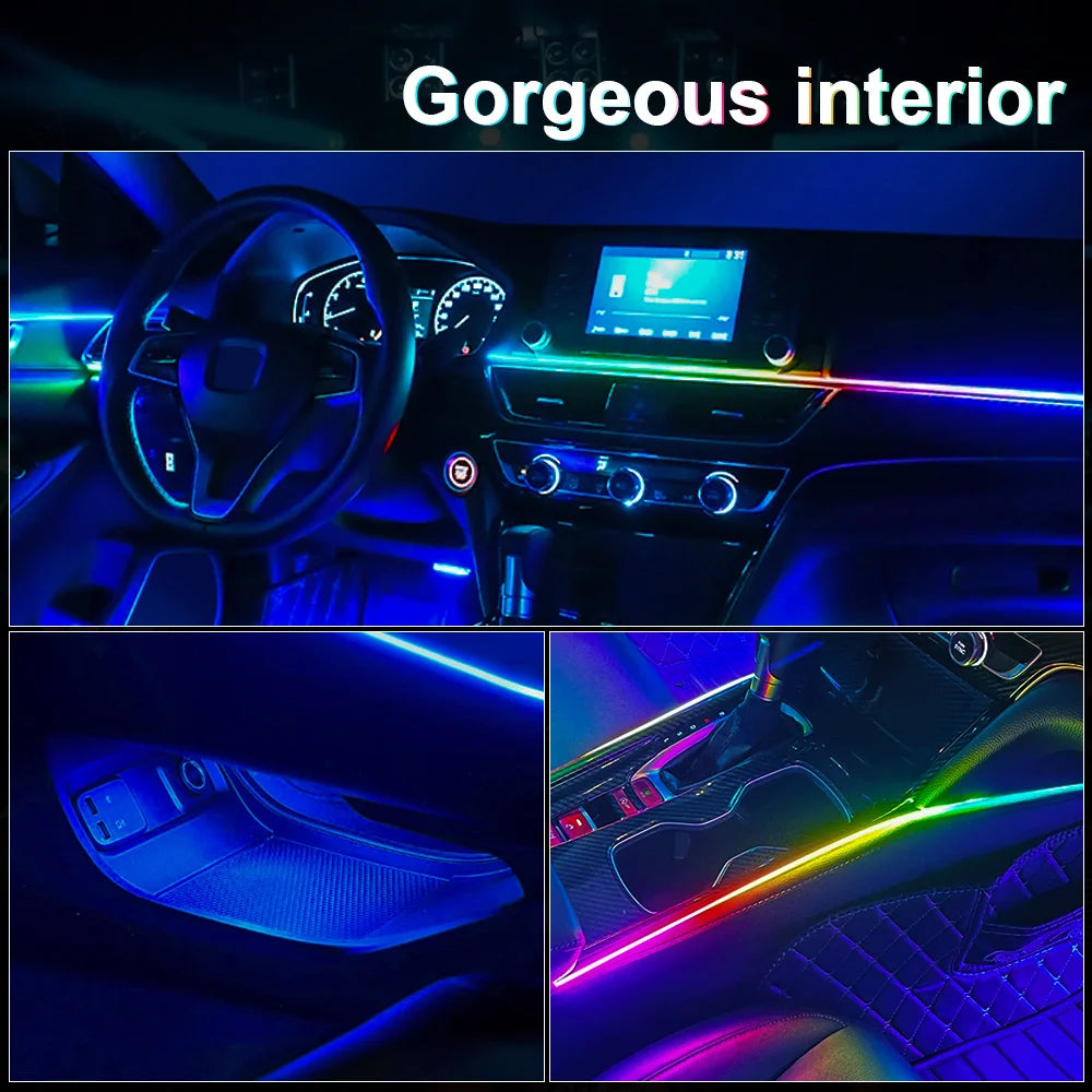 18/22 in 1 Acrylic Led Car Ambient Light RGB 213 64 Color Bluetooth Rainbow Strip Streamer Interior Symphony Atmosphere Lamp 12V