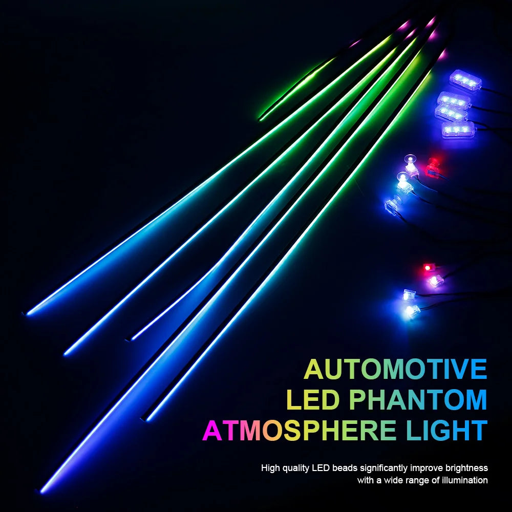 18/22 in 1 Acrylic Led Car Ambient Light RGB 213 64 Color Bluetooth Rainbow Strip Streamer Interior Symphony Atmosphere Lamp 12V